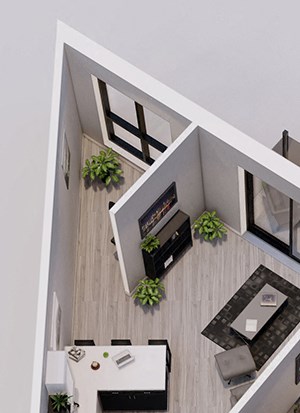 Hartman Style G - 1 bed, 1 bath + den - 3D floor plan Hartman Style G - 1 bed, 1 bath + den - 3D floor plan